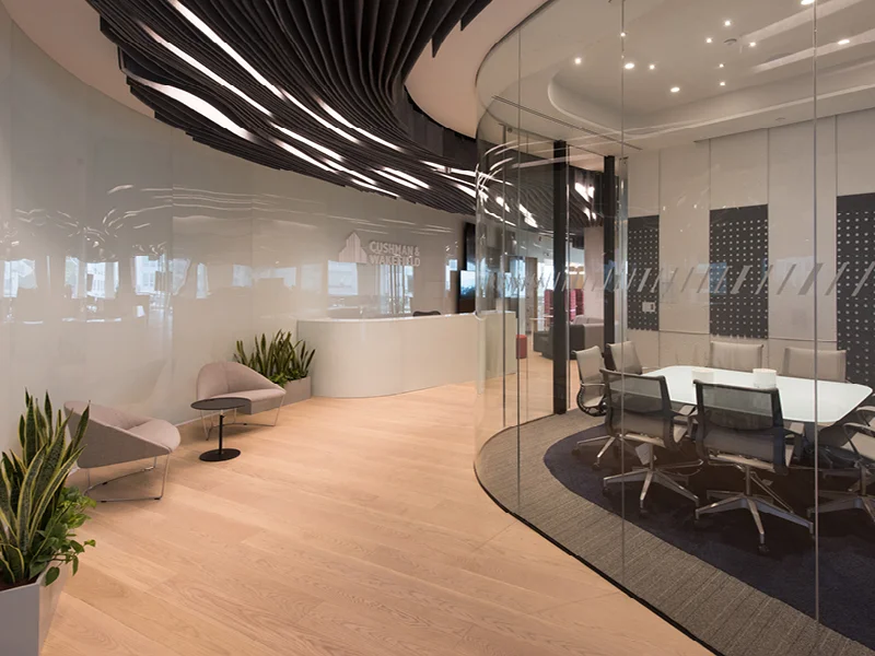 Mamparas divisorias de oficinas proyecto Cushman & Wakeflield en CDMX
